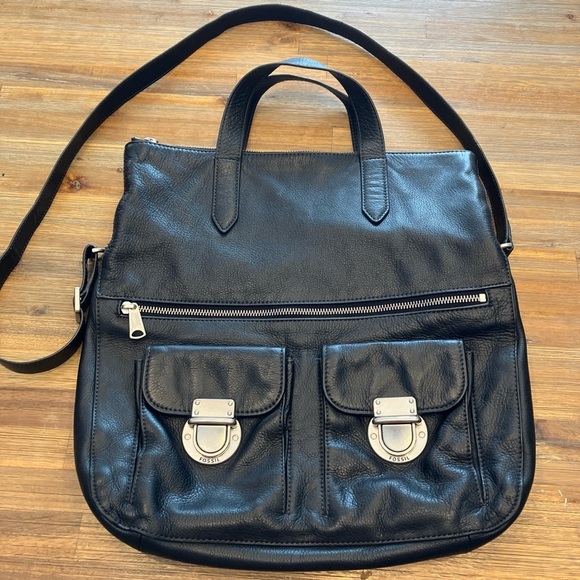 Fossil Riley Foldover Tote black leather - Picture 2 of 5